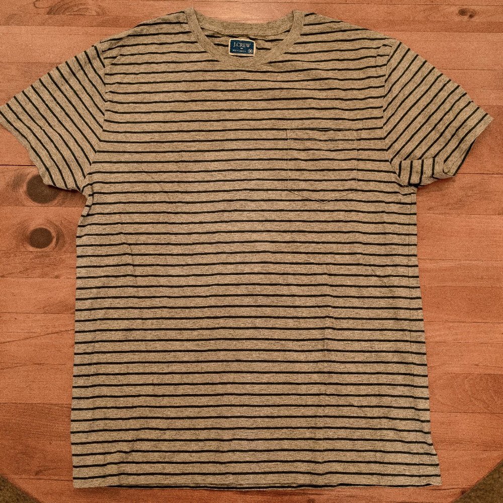 J. Crew Gray and Blue Striped Pocket t-Shirt